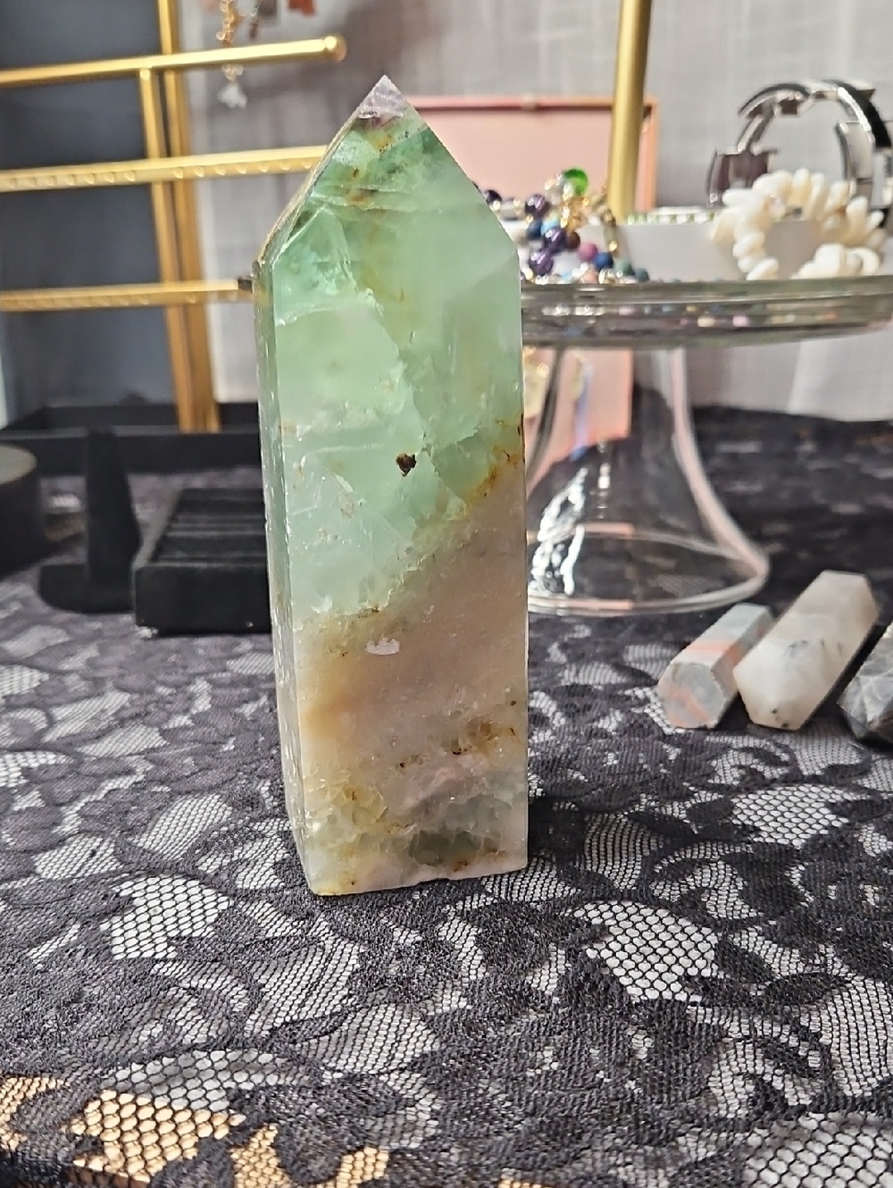 Flourite Green and Cream Crystal Point Tower - Home Accent 1 Lb 10.8 Oz